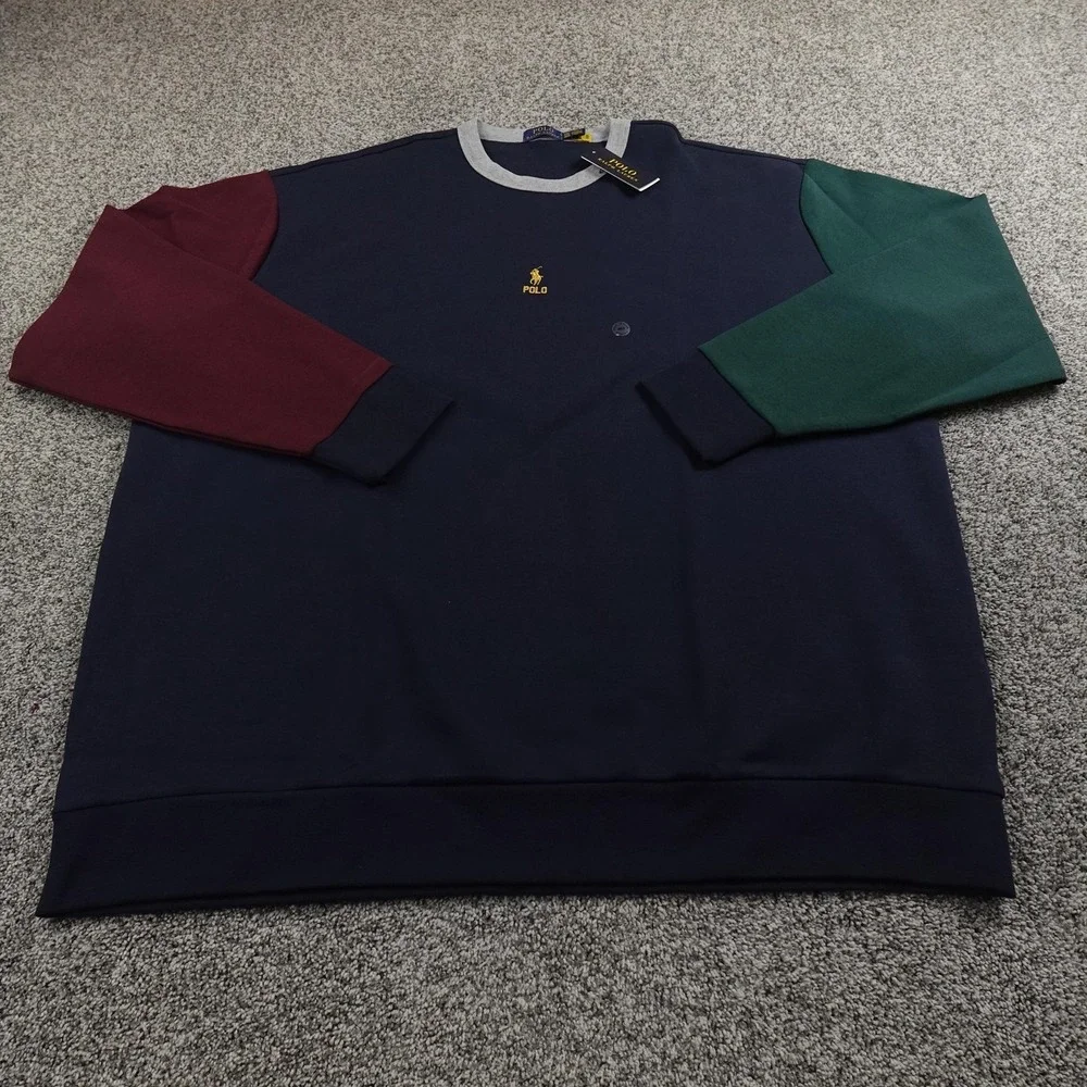 NEW Polo Ralph Lauren Sweatshirt Mens 4XLT Colorblock Pony Logo Crewneck Sweater